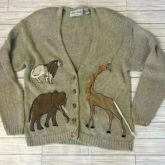 Vintage Sharon Young Jungle  Cardigan - Picture 1 of 6